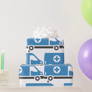 Papier Cadeau Ambulance bleu gris
