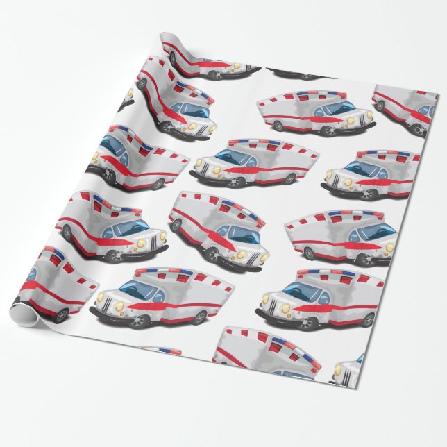 Papier Cadeau Ambulances Jouets Dessin Animé (Déroulé)