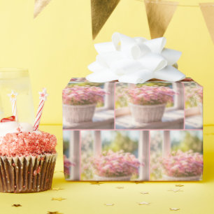 Papier Cadeau Aménagement Fleur Rose Dans Panier En Osier