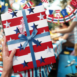 Papier Cadeau Américaine Rouge Blanc Bleu Étoiles Et Rayures