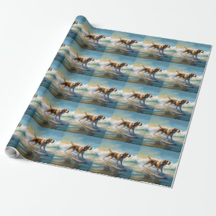 Papier Cadeau American Engligh Foxhound Beach Surfing Paining