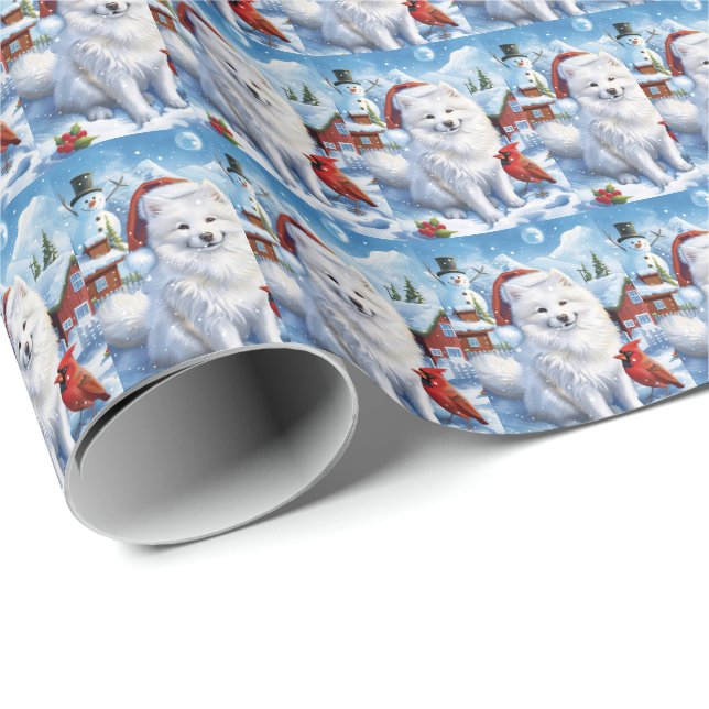 Papier Cadeau American Eskimo Dog Winter Wonderland Noël (Coin rond)