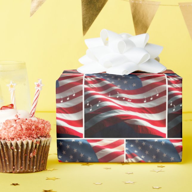 Papier Cadeau American Flag With Musical Notes (Fête d'anniversaire)
