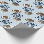 Papier Cadeau American Football Ball Joyeux Christmas Boy Photo<br><div class="desc">American Football Ball Merry Christmas Boy Photo Wrapping Paper. Papier d'emballage d'anniversaire sur le thème du football avec une photo sur un ballon de football et nom - ajoutez votre photo et texte avec le nom. Idéal pour les enfants qui aiment le football et le sport.</div>