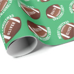 Papier Cadeau American Football Balls Nom Green Christmas<br><div class="desc">American Football Balls Nom Green Christmas Wrapping Paper. Personnalisez avec votre nom. Vous pouvez modifier le texte Joyeux Noël.</div>