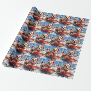 Papier Cadeau American Staffordshire en traîneau de Noël