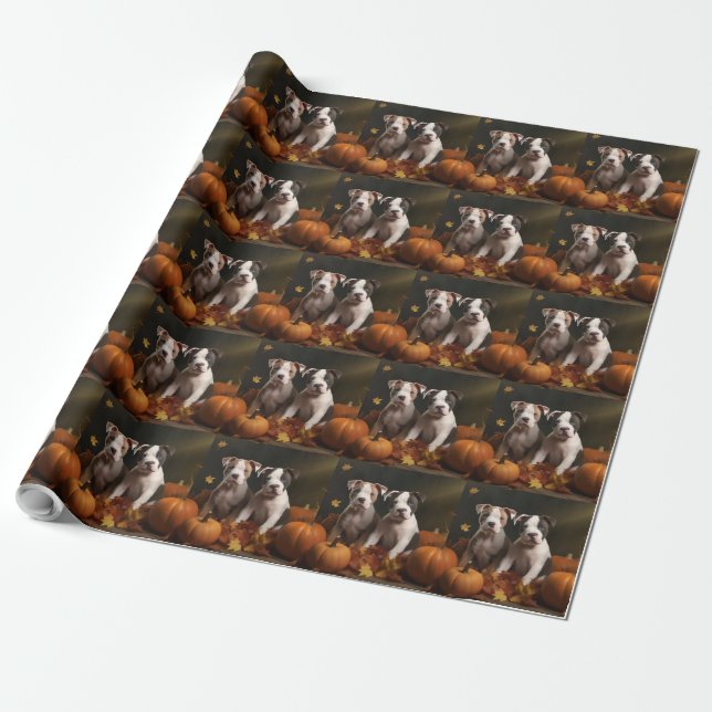 Papier Cadeau American Staffordshire Puppy Automne Délice (Déroulé)