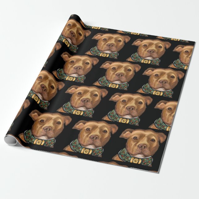 PAPIER CADEAU AMERICAN STAFFORDSHIRE TERRIER  (Déroulé)