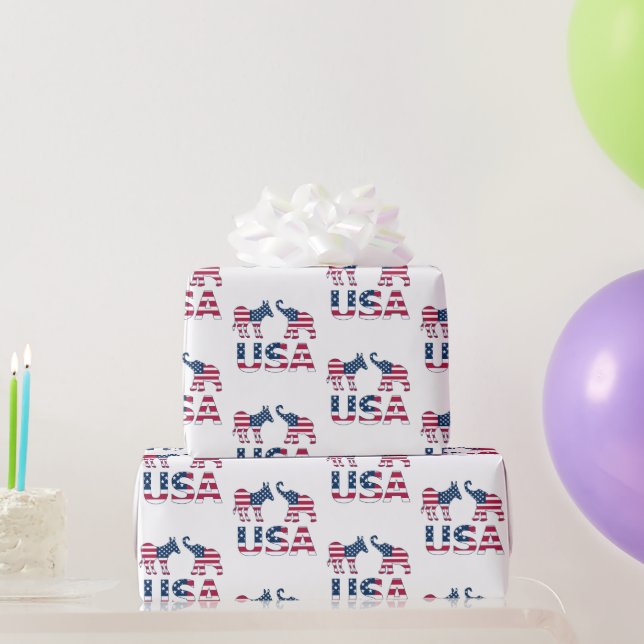 Papier Cadeau Amérique Démocratique Donkey Républicain Elephant  (Cadeaux de fête)