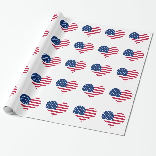 Papier Cadeau Amérique drapeau américain coeur États-Unis (Déroulé)