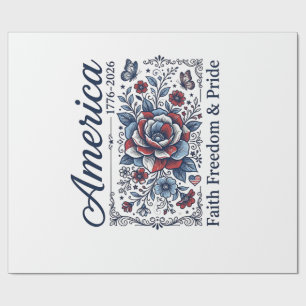 Papier Cadeau Amérique Patriotique Floral Vintage Conception de