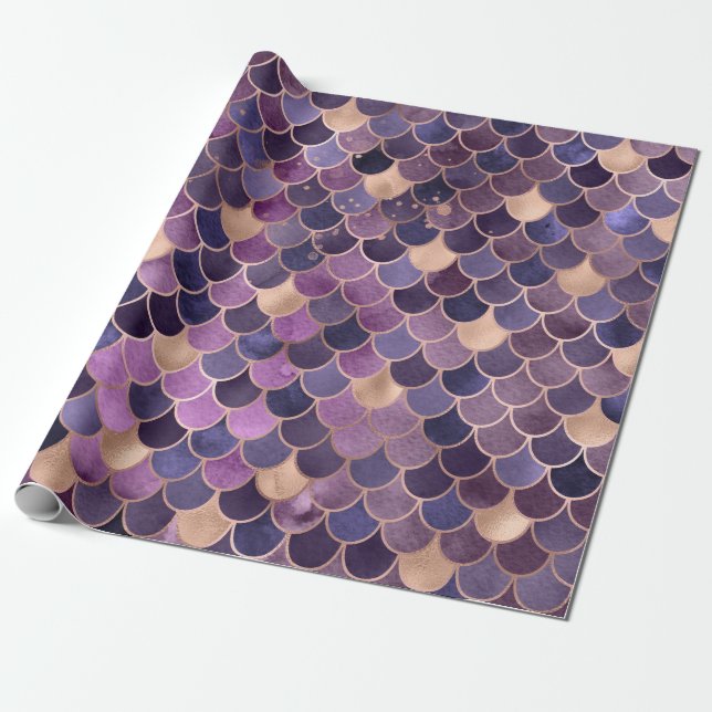 Papier Cadeau Améthyste et or Échelles de sirène Papier d'envelo (Déroulé)