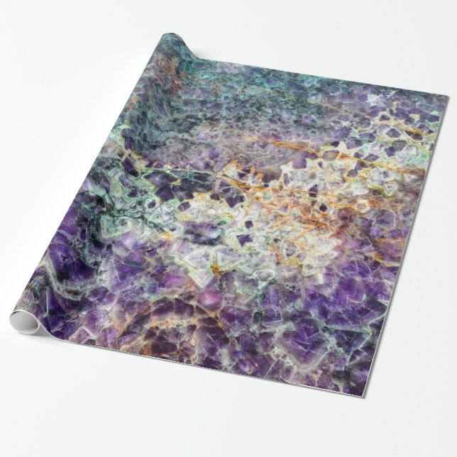 Papier Cadeau améthyste texture pierre motif pierre gemme minéra (Déroulé)