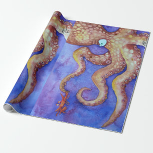 Papier Cadeau "Amis" poulpe et crabe, poisson avec l'attitude