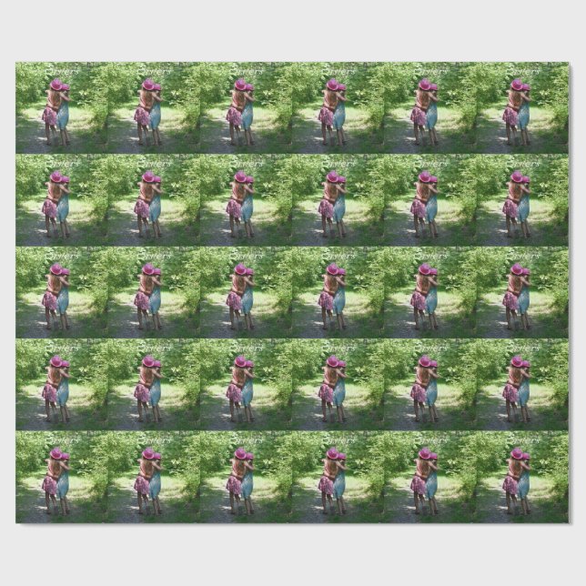 Papier Cadeau Amitié des soeurs dans le pays rustique du printem (Plat)