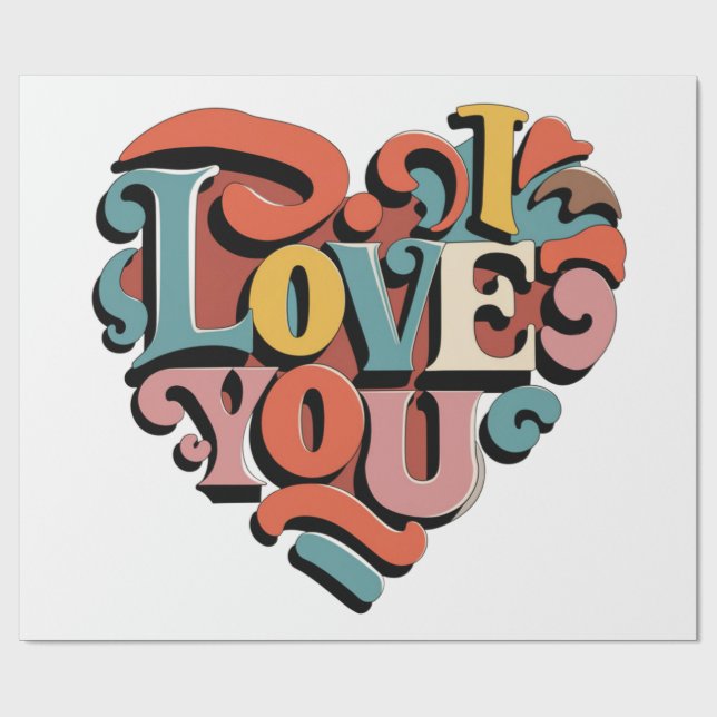 Papier Cadeau Amour à Cœur Rétro Psychedelia (Plat)