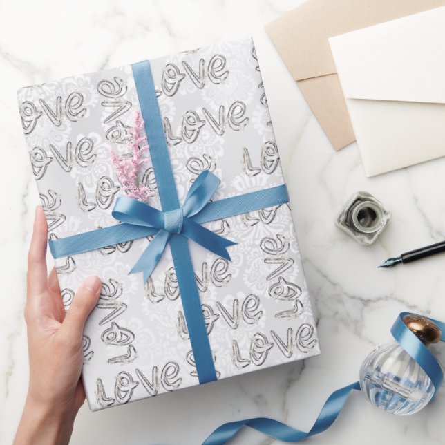 Papier Cadeau Amour amande fleurs blanc Damas (Cadeaux)