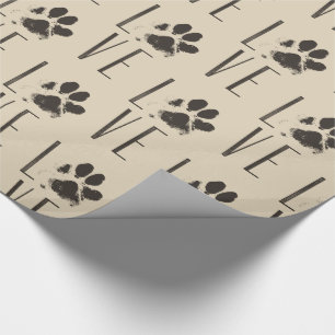 Papier Cadeau Amour avec Brown Grunge Pet Empreinte de patte Mot