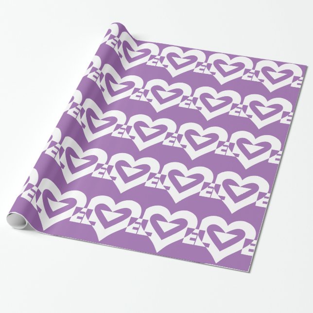 Papier Cadeau Amour blanc sur violet (Déroulé)