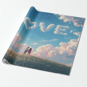 Papier Cadeau "Amour" Cinématique dans le Ciel et Scène de Coupl