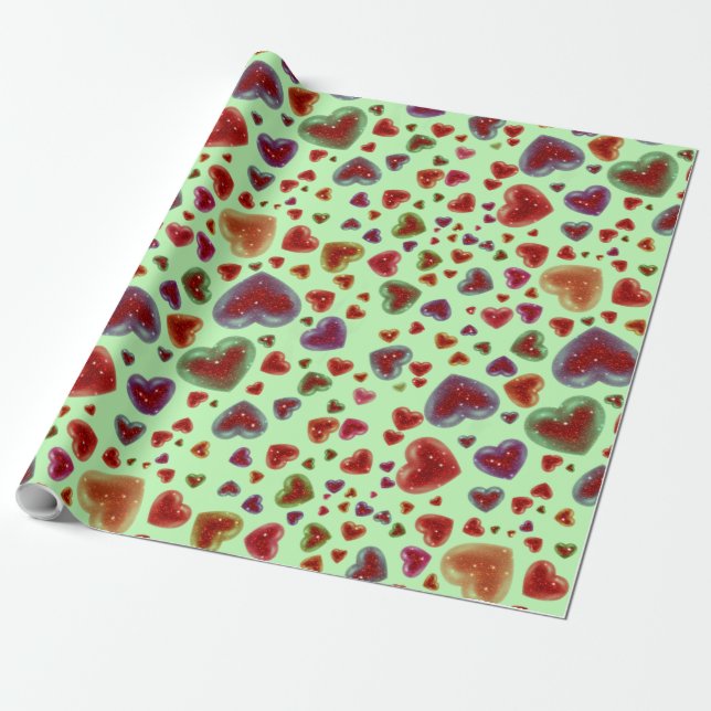 Papier Cadeau Amour, coeur de gloire, Vert 2 (Déroulé)