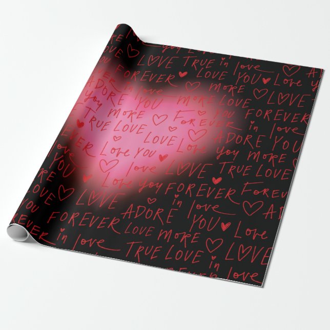 Papier cadeau amour cœur rose (Déroulé)
