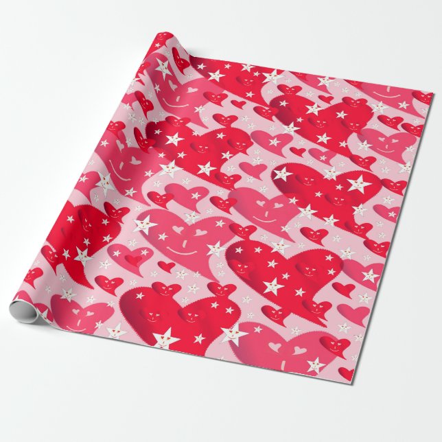 Papier Cadeau amour + coeurs, écriture + motif, couleur + décent (Déroulé)