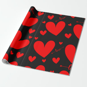 Papier Cadeau Amour, Coeurs rouges sur Arrière - plan noir