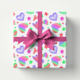 Papier Cadeau Amour Coloré Cœur Romantique Motif Moderne Féminin