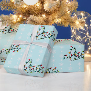 Papier Cadeau "Amour" dans les lumières de Noël, Flakes blancs,