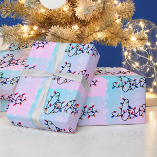 Papier Cadeau "Amour" dans les lumières de Noël, Snowflakes blan