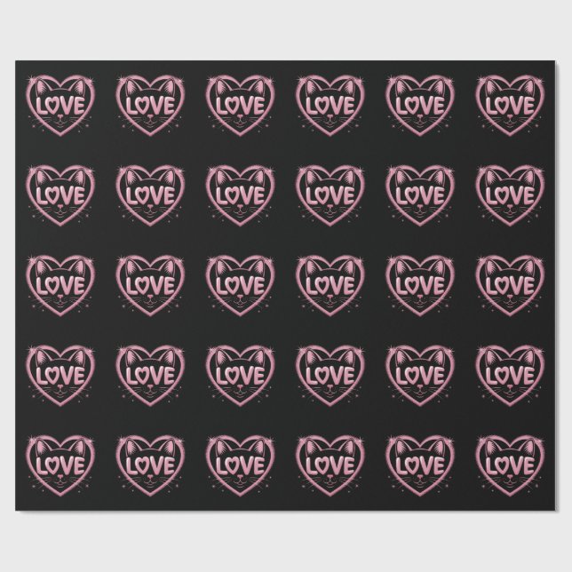 Papier Cadeau Amour de chat scintillant (Plat)