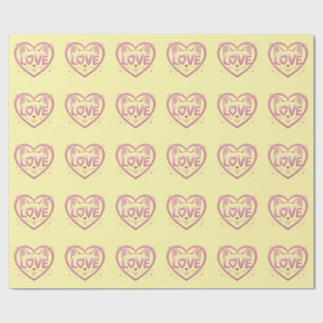 Papier Cadeau Amour de chat scintillant (Plat)