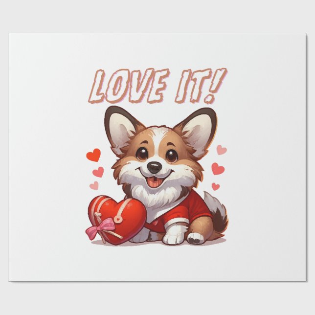 Papier Cadeau Amour de Corgi Mignon (Plat)