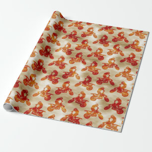Papier Cadeau Amour de Motocross Motif de Moto Biker Orange