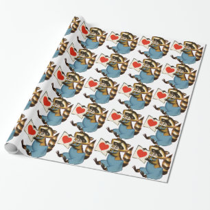 Papier Cadeau Amour de Raton Laveur Vintage