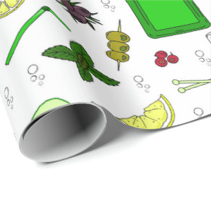 Papier Cadeau Amour du Gin Tonic Buveur de Gin Motif de Soirée C