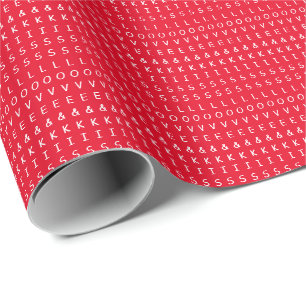 Papier Cadeau amour et baisers, fun rouge blanc design de texte