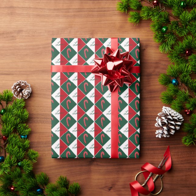 Papier Cadeau Amour et Canne de Bonbon (Cadeau de vacances)