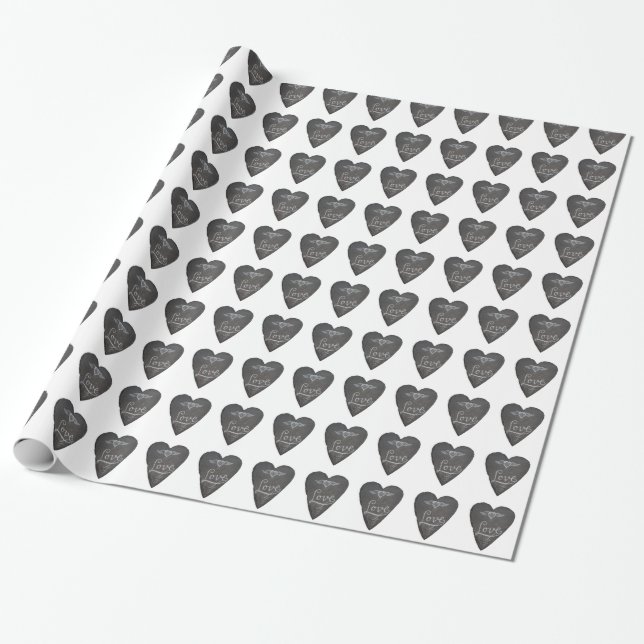 Papier Cadeau Amour et cœur en motif tableau craie (Déroulé)