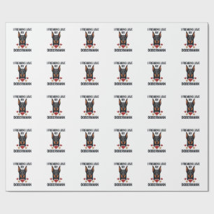 Papier Cadeau Amour fou pour le chien Dobermann Cœurs rouges_1