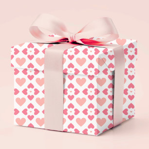 Papier Cadeau Amour géométrique moderne Cœur floral rose pêche
