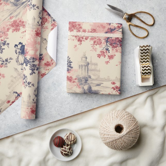 Papier Cadeau Amour moderne Valentine Rouge Toile de Jouy Motif (Artisanat)