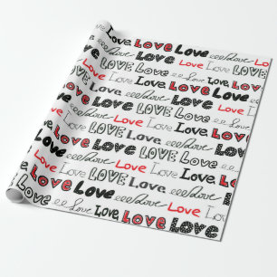 Papier Cadeau Amour motif sans couture. Love écriture manuscrite