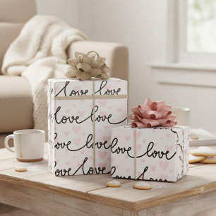 Papier Cadeau Amour noir, rose et blanc à motif de cœurs