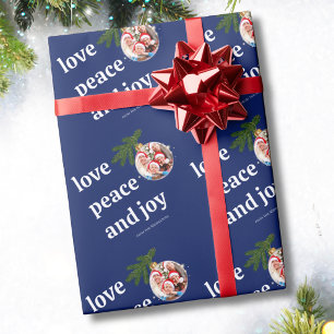 Papier Cadeau Amour Paix Joie Noël Photo de famille Bleu marine
