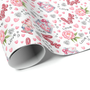 Papier Cadeau Amour, Saint-Valentin, motif de coeurs roses