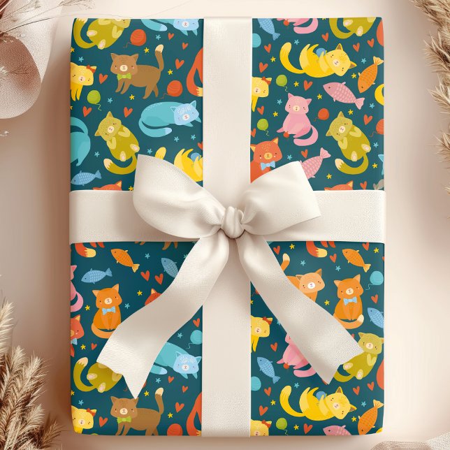 Papier Cadeau Amoureux de chat Kitty & Poisson ludique (Créateur téléchargé)
