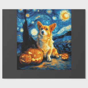Papier Cadeau Amoureux de Corgi Peinture de la nuit étoilée de v