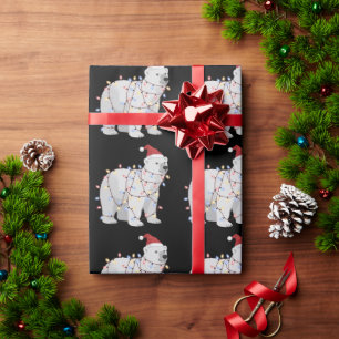 Papier Cadeau Amoureux de lumières d'animaux de Noël d'ours pola